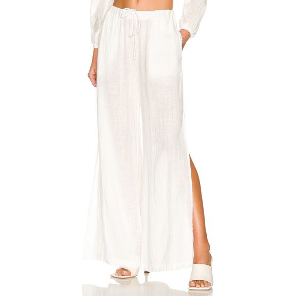 Bella Dahl White 2 Piece Side Slit Tie Front Wide Leg Coastal Beach Pant Top Set - Picture 4 of 11